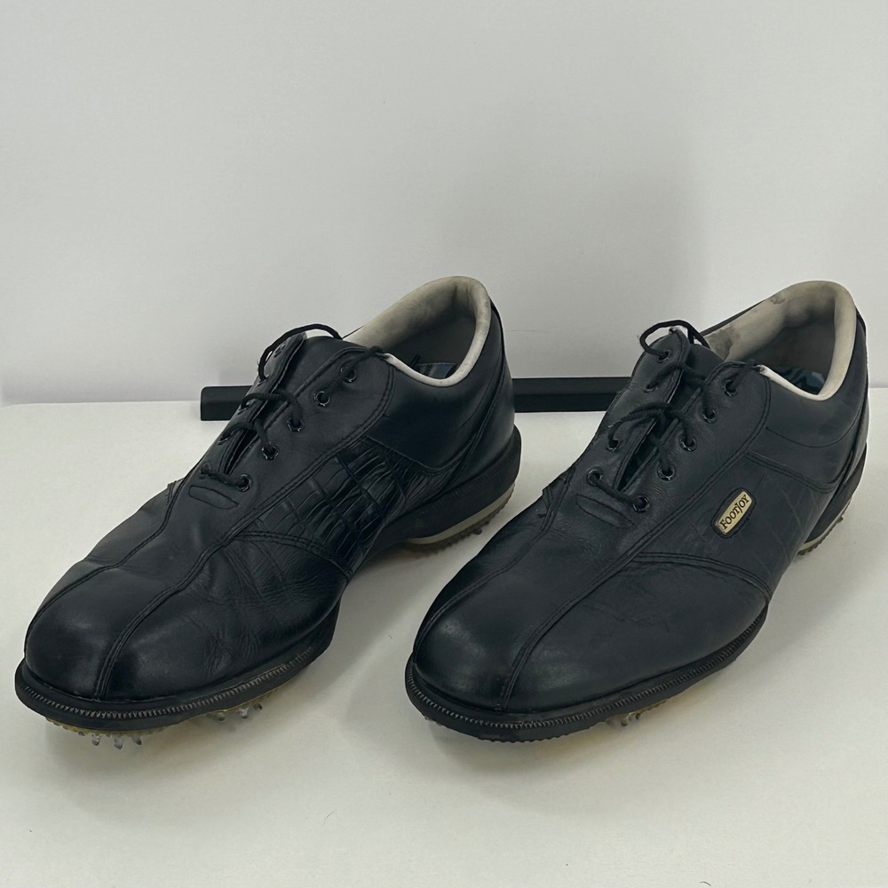 FootJoy DryJoys Mens Golf Shoes Black Leather Croc Embossed 53614 Size 11.5 W